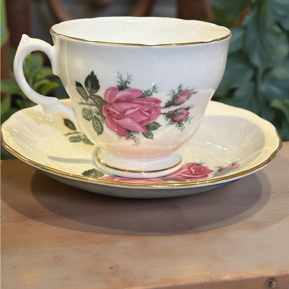 Mid Century Royal Vale Pink Rose Teacup and Saucer Set